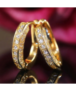Gold, Silver Plated Hoop Earrings With Cubic Zirconia  Hip Hop Jewelry U... - £10.23 GBP