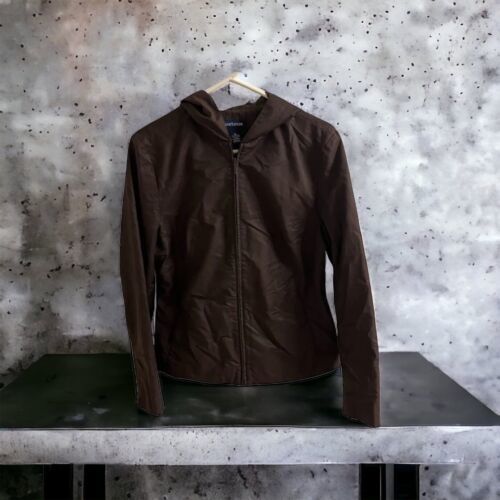 Women&#39;s Ann Taylor LOFT Size Medium Brown Zip Up Hooded Jacket Cotton/Ny... - $21.73