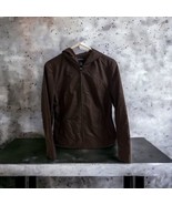 Women&#39;s Ann Taylor LOFT Size Medium Brown Zip Up Hooded Jacket Cotton/Ny... - $29.51 CAD
