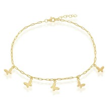 Gold Plated Sterling Silver Butterfly Charms Paperclip Chain Anklet 9&#39;&#39;+1&#39;&#39; - £34.16 GBP