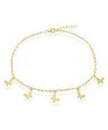 Gold Plated Sterling Silver Butterfly Charms Paperclip Chain Anklet 9&#39;&#39;+1&#39;&#39; - $42.74