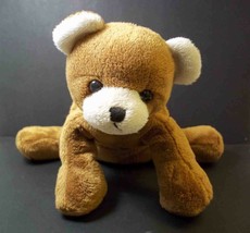 Soft floppy lay down brown bear plush no tags EUC bow collar 9&quot; long - £6.20 GBP
