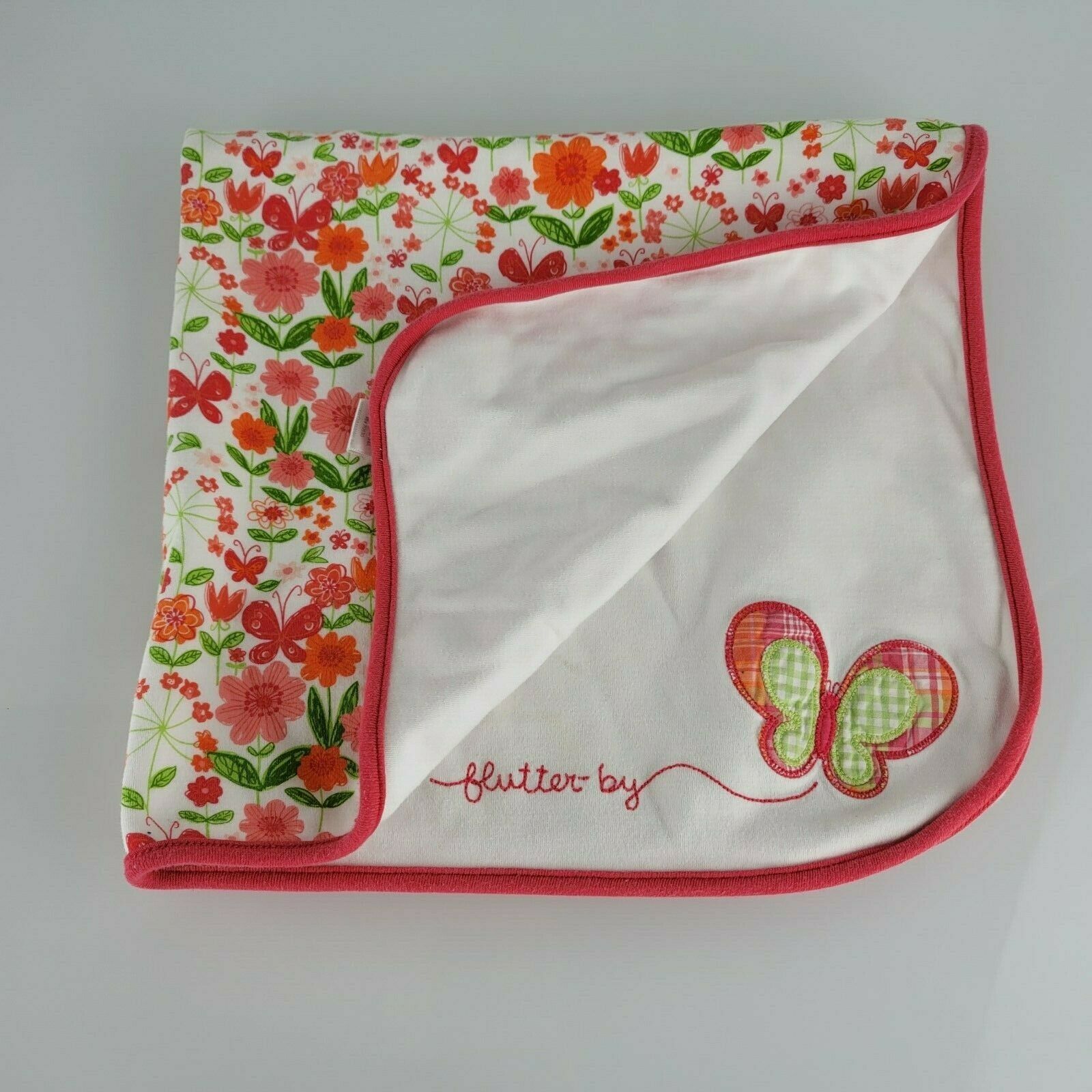 Vtg Gymboree 2008 Pink White Green Butterfly Spring Flower Blanket Flutter By - £77.84 GBP