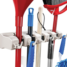 HOME IT Mop and Broom Holder - Garage Storage Systems with 5 Slots, 6 Ho... - $15.11