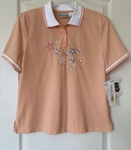 Napa Valley Embroidered Beaded Short Sleeve 3 Buttons Mango L Polo T-Shirt NWT - £27.25 GBP