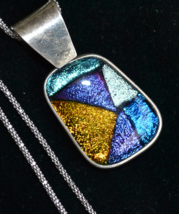 Sterling silver necklace, Fused glass necklace, Dichroic glass, P113 - £39.95 GBP