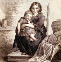 The Little Nurse With Child Steel Engraving 1859 Victorian Medical Art DWY5E - £54.91 GBP