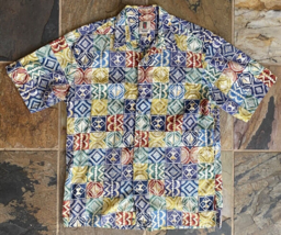 Tori Richard Hawaiian Shirt L Colorful Tropical Cotton Lawn - Tribal Geo... - $28.05