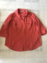 Coldwater Creek Buttondown Blouse 1X 18 Orange Crinkle 3/4 Sleeve - $30.10