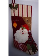 Country Living Folk Art Santa Appliqued Christmas Stocking - $7.99