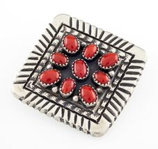 Vintage Navajo Pendant/ Pin with Red Coral Hand made Sterling Silver - €306,91 EUR