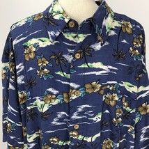 Aloha Hawaiian Shirt Hibiscus Palm Trees Tropical Floral Blue 2XL Knights Bridge - £31.28 GBP