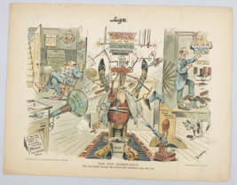 Antique 1896 Judge Magazine New Barbershop Political Machine Satire Lithograph - £14.60 GBP