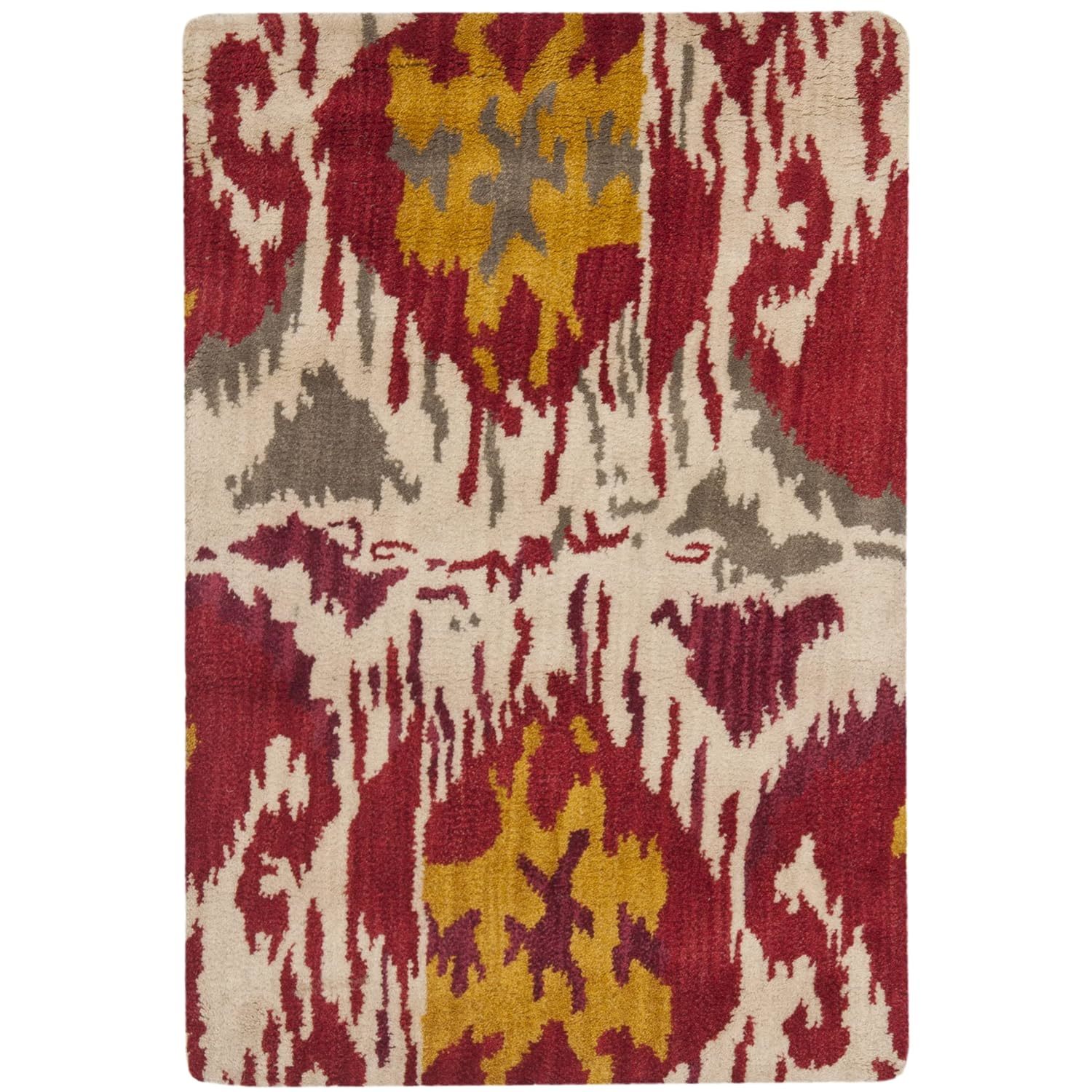 SAFAVIEH Ikat Collection Accent Rug - 2' x 3', Ivory & Red, Handmade Wool, Ideal