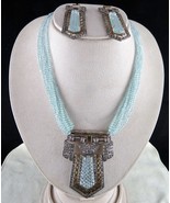 Vintage Blue Aquamarine Diamond 18k Gold Silver Victorian Earring Pendan... - €2.805,76 EUR