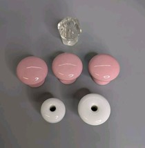 Vintage Dresser Knobs Glass Ceramic Pink White Clear Lot Of 6 Mixed Sizes (40) - $9.74