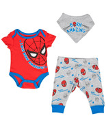 Spider-Man I was Born Amazing 3-Piece Bodysuit Pant and Bib Set Multi-Color - £11.79 GBP