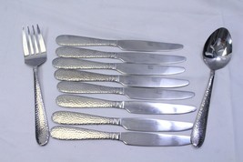 Mikasa Ellyson Hammered Dinner Knives Meat Fork Slotted Serving Spoon Lot of 10 - £28.19 GBP