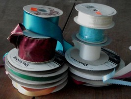 Gently Used Lot Of 12 Partial Rolls Of Floral Ribbon, Great Variety, Colors Vgc - £13.32 GBP