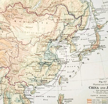 1916 Map China Japan Mongolia Korea Asia Physical Political Boundaries D... - $552.13 MXN