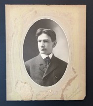 Antique Photo Portrait on Board Young Dapper Man Read Description Damaged - $6.00