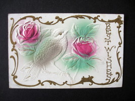 1911 Embossed Best Wishes Postcard - Antique Embossed Best Wishes Postcard - £7.86 GBP