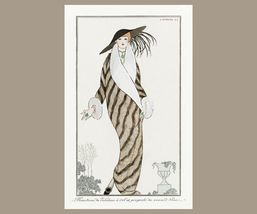Georges Barbier Illustration Woman in Long Coat Art Poster Print 14x18 - £14.90 GBP