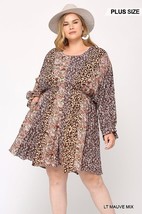 Women&#39;s Plus Size Light Mauve Print Mixed Dolman Sleeve Dress (2XL) - £32.60 GBP