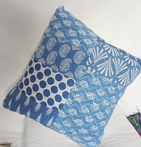 Traditional Jaipur Indigo Pillow Cover 16x16 , Block Print Fabric Indian Cushion - $12.73