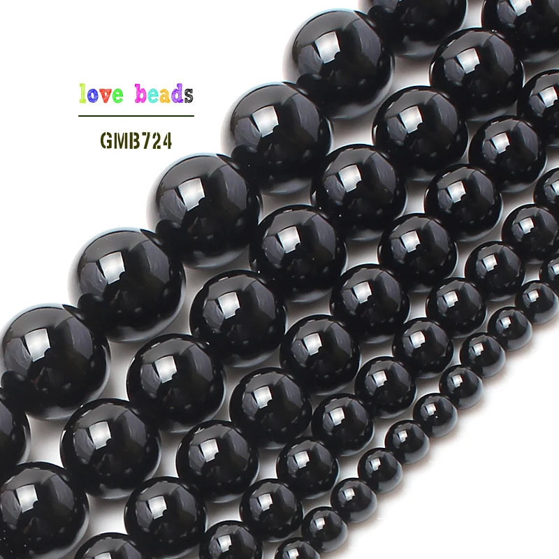 wholesale Natural Stone Beads Smooth Round Black Agates Onyx Loose Beads For - £6.24 GBP