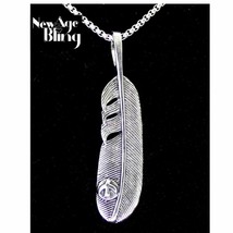 Feather Pendant Necklace Set Stainless Steel 24&quot; Box Chain - £7.50 GBP