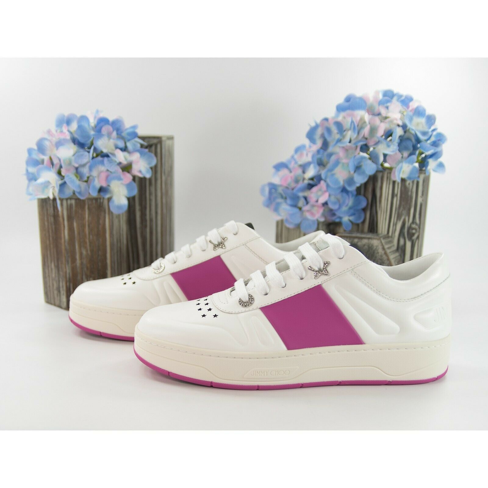Jimmy Choo Hawaii Fuchsia Stripe Leather Flatform Sneakers 38 NIB Item image 4