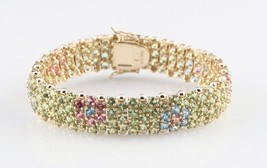 Multi-Gemstone Flowers 14k Yellow Gold Link Bracelet MQ 14k - $2,474.93