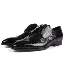 New Handmade Men&#39;s Black Snake-Skin Texture Dress Derby Shoes - $159.99