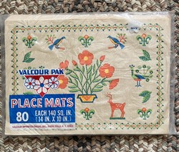 Vintage 70s Retro Valcour Pak Bird Flowers Paper Placemats Set of 80 New... - $30.00