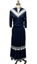 VTG 1950s Chiquita 2 piece Patio Dress Navy w Silver &amp; Blue RickRack Sz M - $311.85