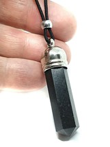 Black Tibetan Tourmaline Crystal Scalar Gemstone Pendant Cord Schorl Protection - £12.93 GBP