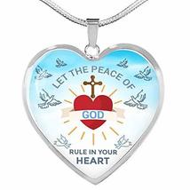 Let The Peace of God Rule in Your Heart Necklace Engraved 18k Gold Heart Pendant - £54.40 GBP