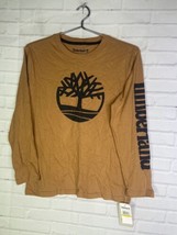 Timberland Boys Logo Graphic Print Long Sleeve Tee T-Shirt Tan Wheat Size M - $10.40