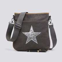 Dark Grey Flat Star Cross Body Messenger Bag - $39.95
