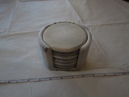 Vintage Natural Stone Alabaster Marble Coasters 6 holder stand RARE antique ~ - £37.02 GBP