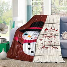 Pinkinco Cartoon Christmas Snowman with Topper Flannel Throws Blanket, Warm Cozy - £32.68 GBP