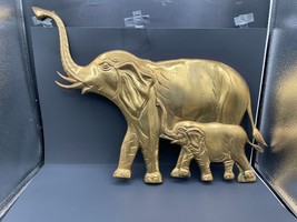 Large Brass Elephant Mama and Baby Elephant Wall Hanging Brass Elephant ... - $48.38