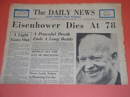 Eisenhower Death Tragedy Newspaper Vintage 1969 Daily News March 28 - £31.97 GBP