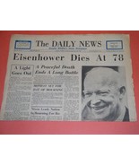 Eisenhower Death Tragedy Newspaper Vintage 1969 Daily News March 28 - £31.45 GBP