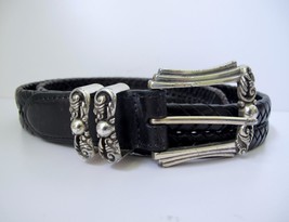 Vintage Brighton Brown Braided Leather Belt w Ornate Silver Buckle M L 32 97083 - £15.63 GBP