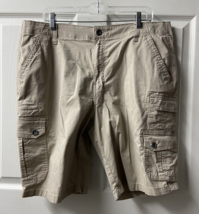 Iron Flex Mens 38 Cargo Shorts Khaki Tan Flat Front Slash Pocket - $11.69