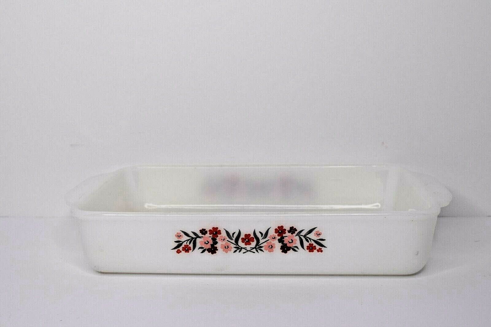 Primary image for Fire King Primrose 1 1/2 QT Baking Dish w/ Pink & Red Flowers 10" x 6 1/2"