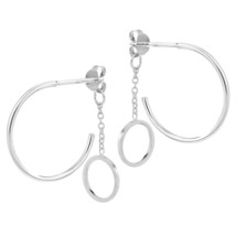 Unique and Sleek Round Half Hoop Sterling Silver Dangle Chain Back Earrings - £11.65 GBP