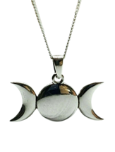 Triple Moon Necklace Pendant Goddess Moons Pagan Wiccan 18&quot; Curb Chain &amp; Boxed - £27.63 GBP
